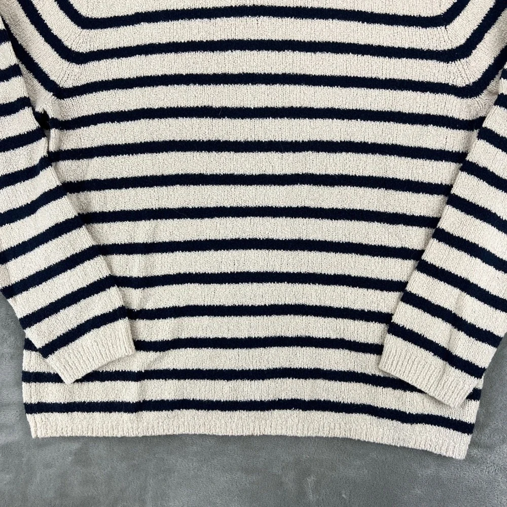 J.Crew Womens Small Ivory Navy Blue Striped Boucle Knit Turtleneck‎ Sweater